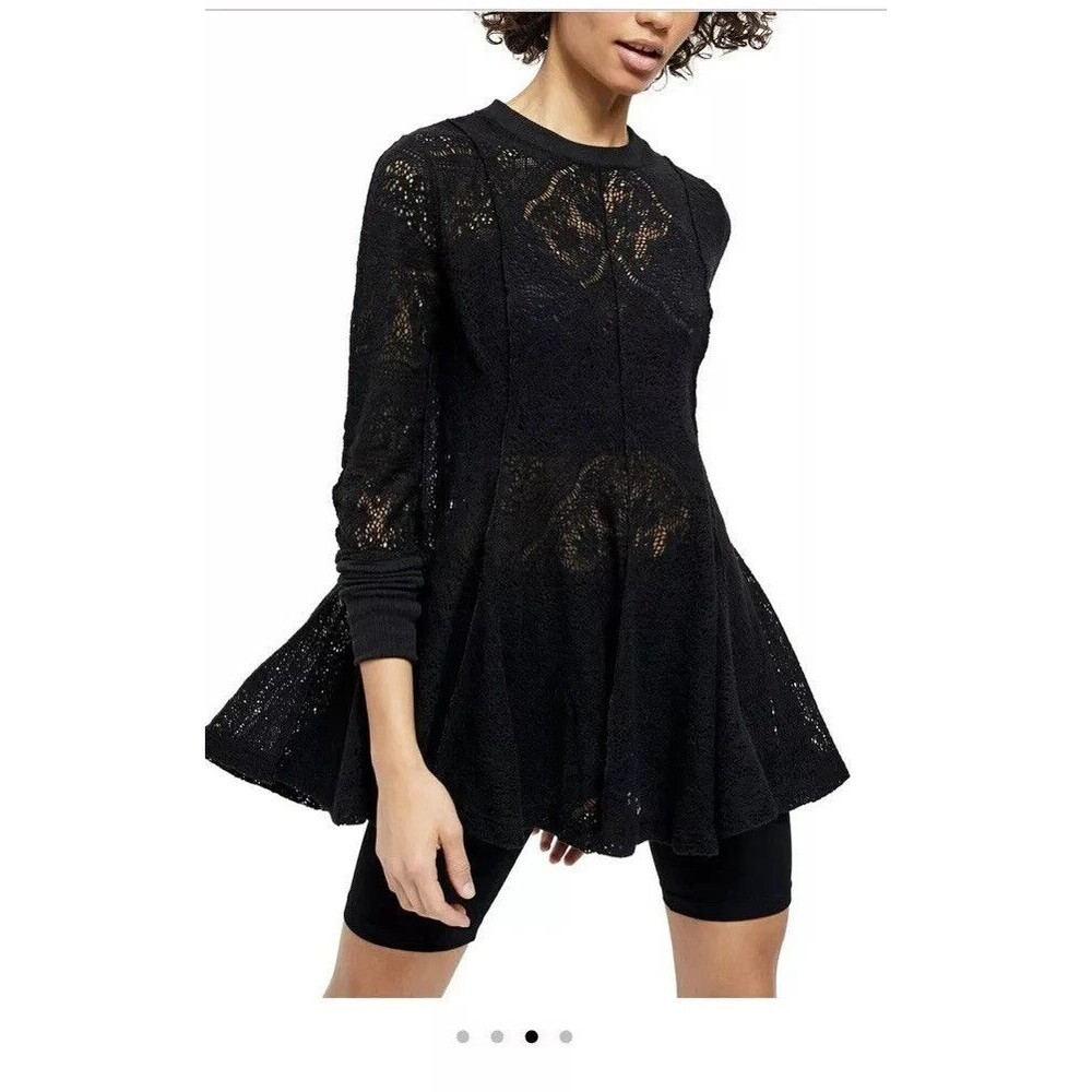 Free People‎ Black Lace Tunic Dress Size S Boho Goth Romantic Witchy Fit & Flare - Picture 12 of 13